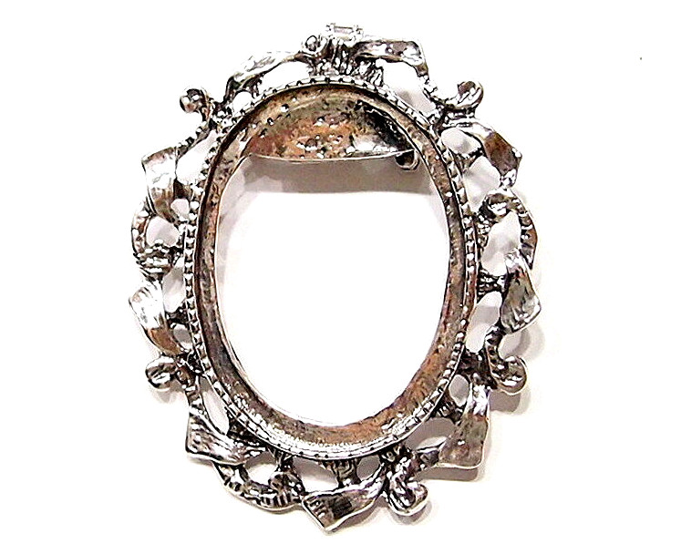4 of 40x30mm Antique Silver Art Deco Ribbon Combo Brooch or Pendant Setting