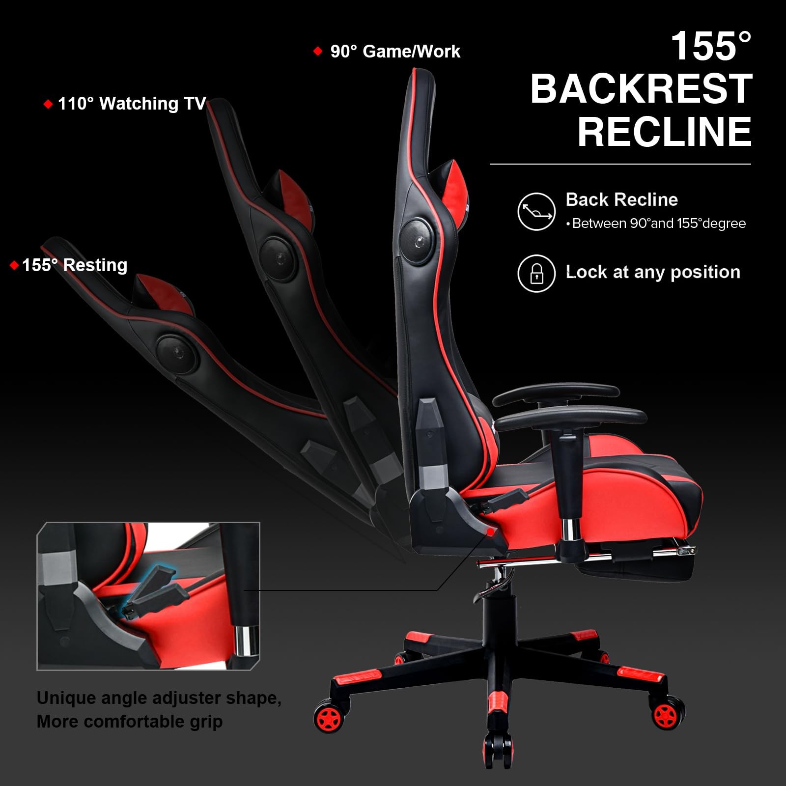 GTRACING Gaming Chair with Footrest 27.86 in x x 53.15 in, Red