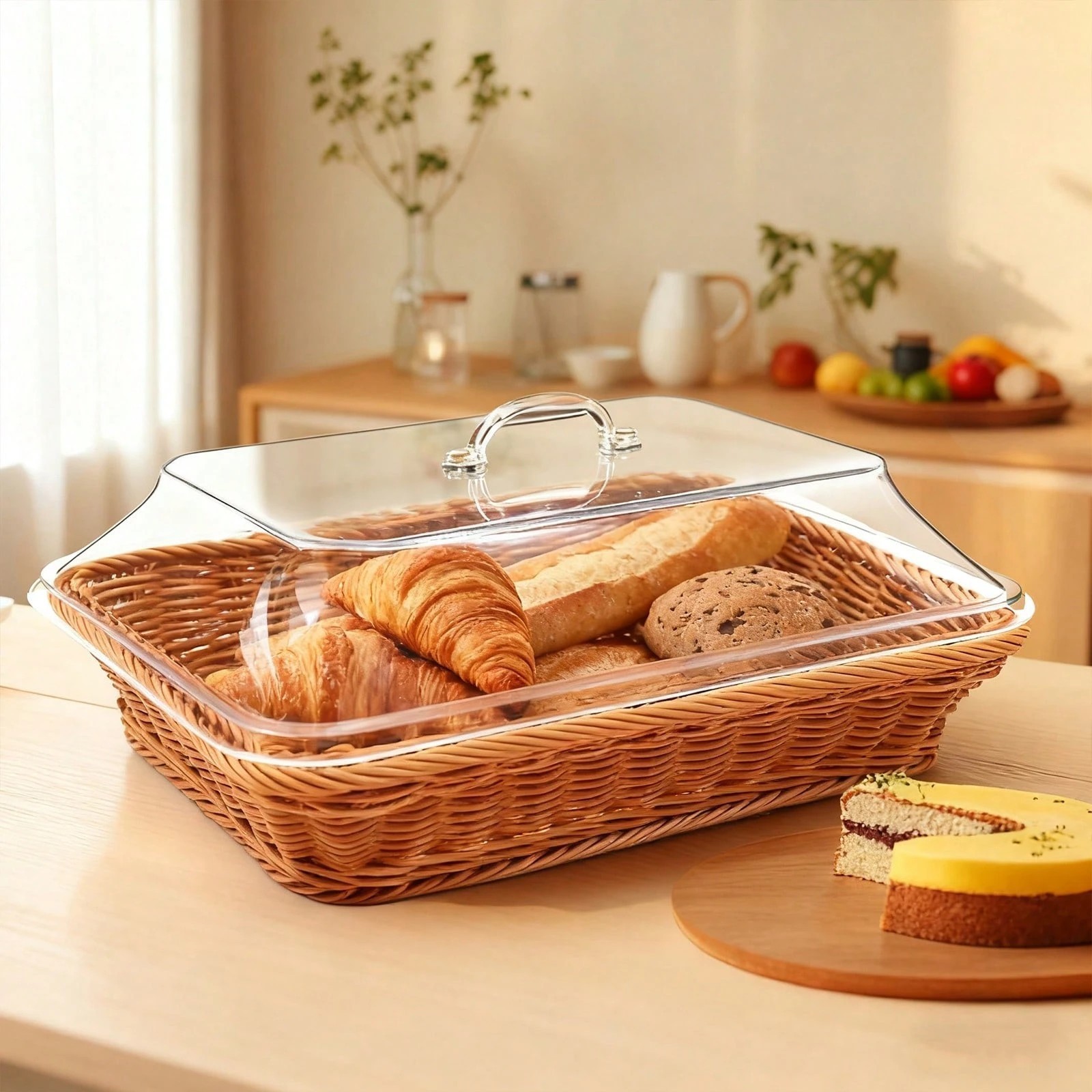 2PCS Yangfa Brown Imitation Rattan Bread Basket Acrylic