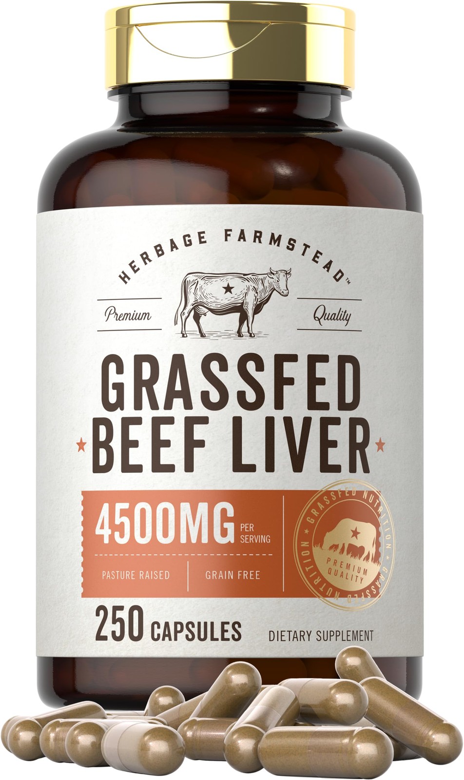 Carlyle Grass Fed Beef Liver Capsules | 4500mg | 250 250 Count (Pack of 1)