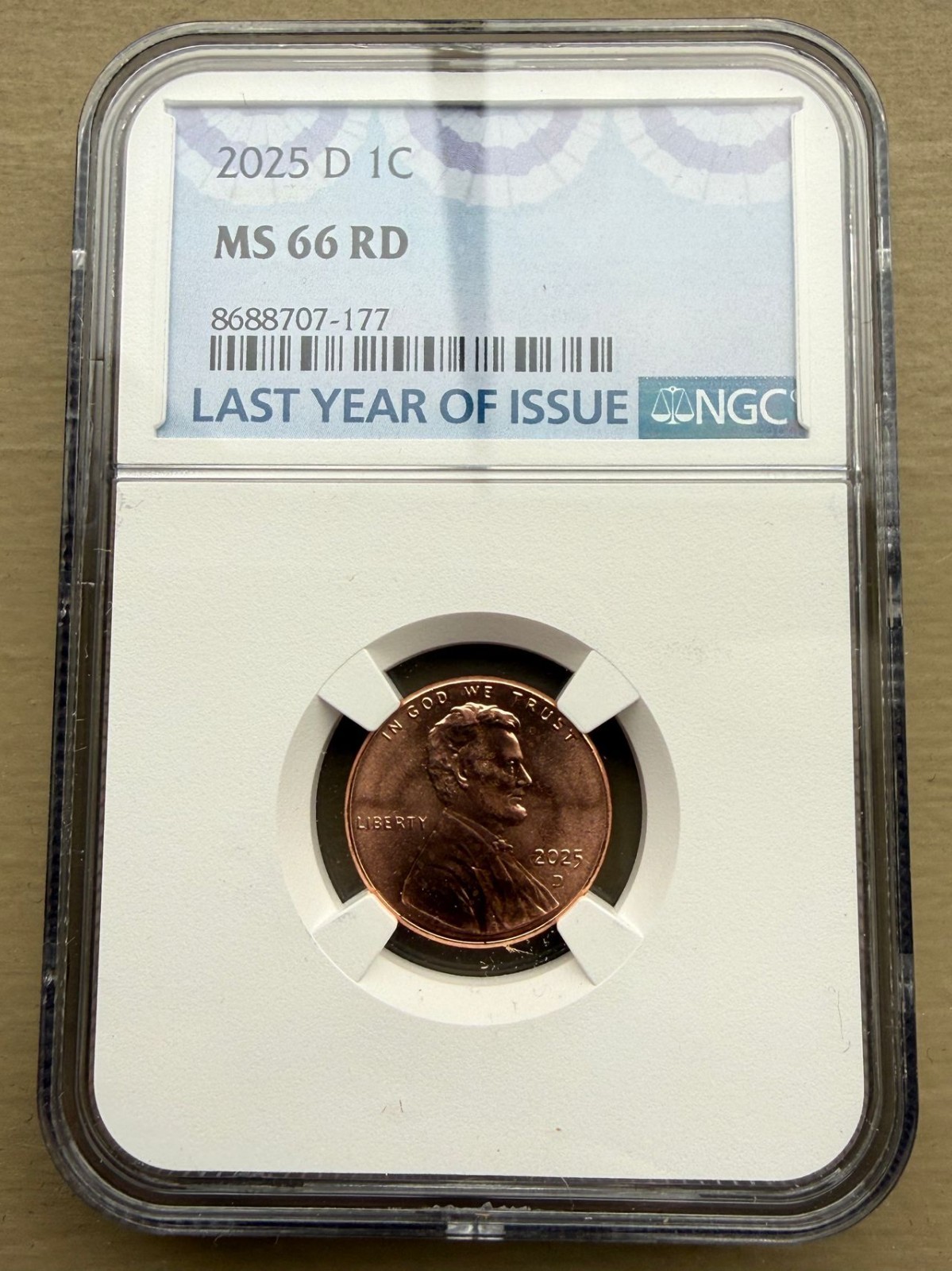 2025 D 1C U.S. Lincoln Cent PENNY Last Year of Issue Coin NGC 66 RD In Stock