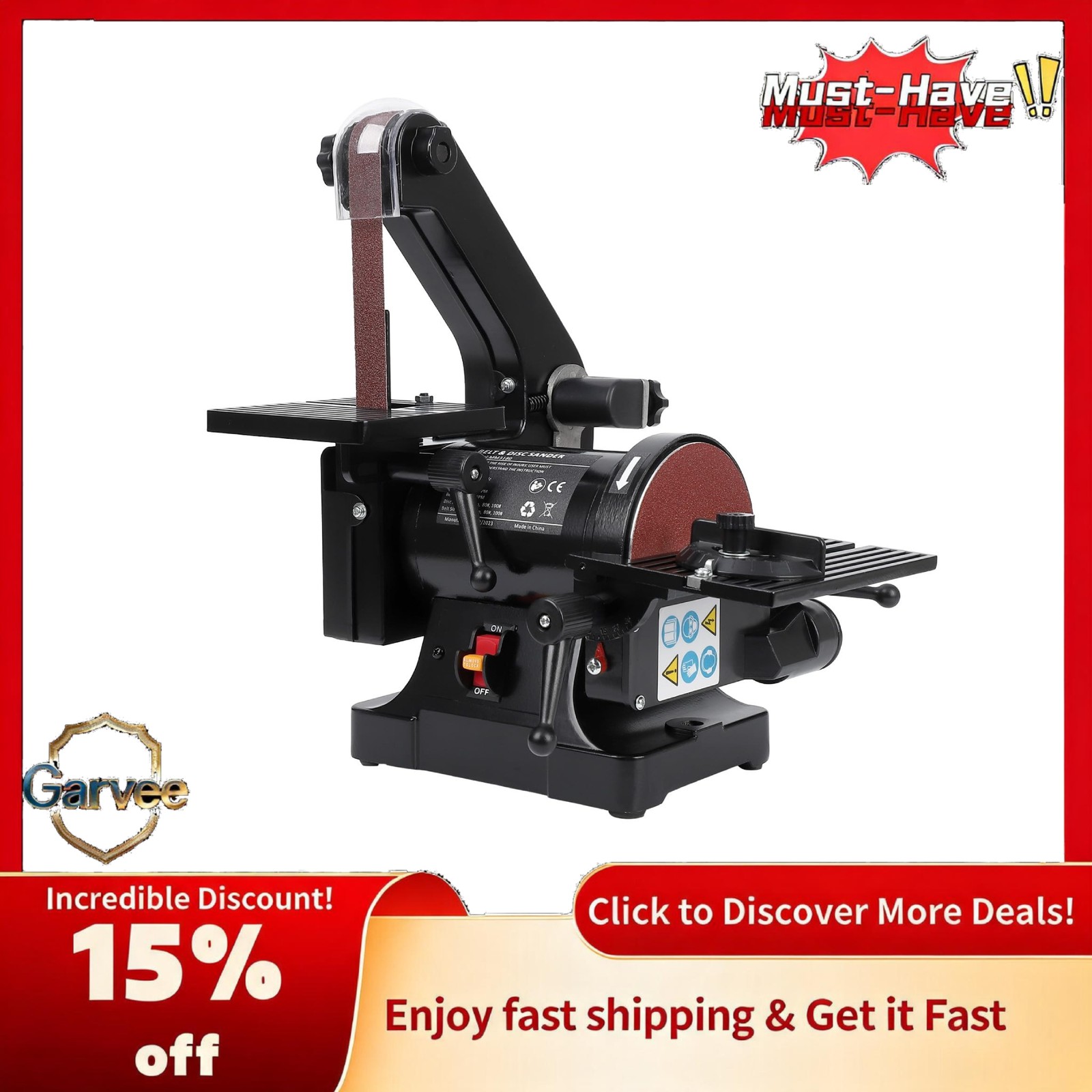 Belt and Disc Sander 2-in-1 Benchtop 1x30 Inch Belt 5 Inch Disc 2.1A