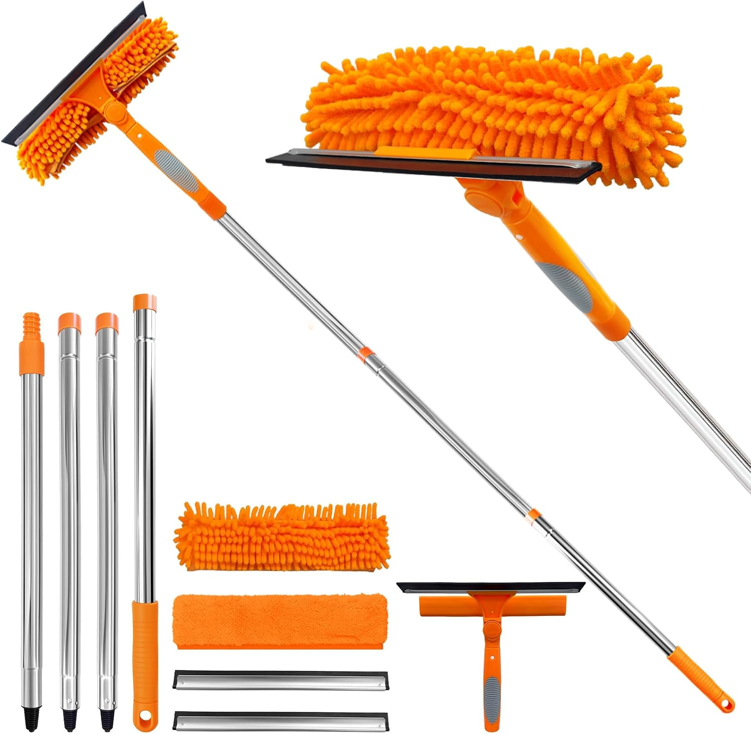 2 in 1 Window Squeegee Cleaner Kit Extension Pole, 67 In, Orange | Window