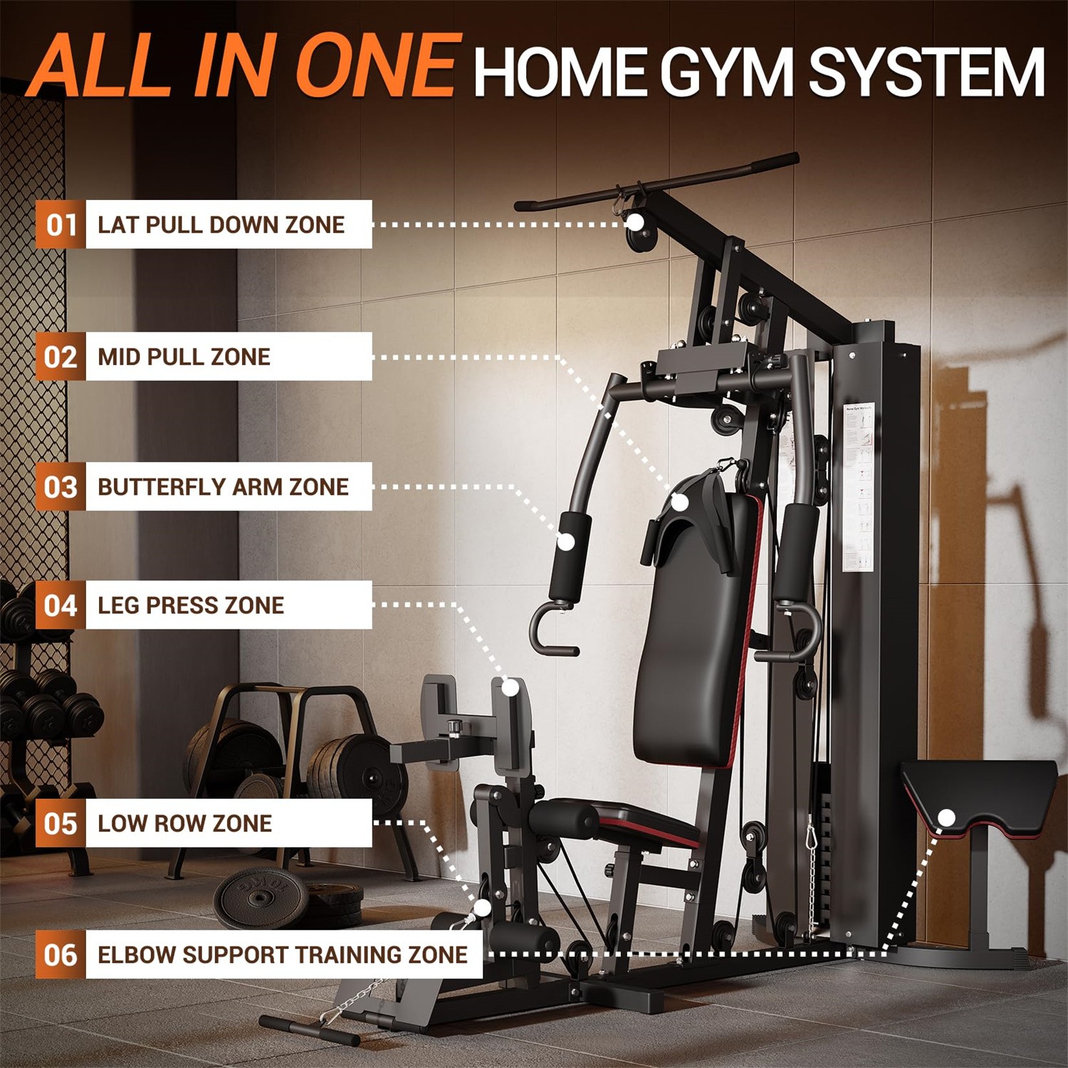 150LBS Weight Stack Home Gym Machine Full Body Workout Machine LAT Pull Down