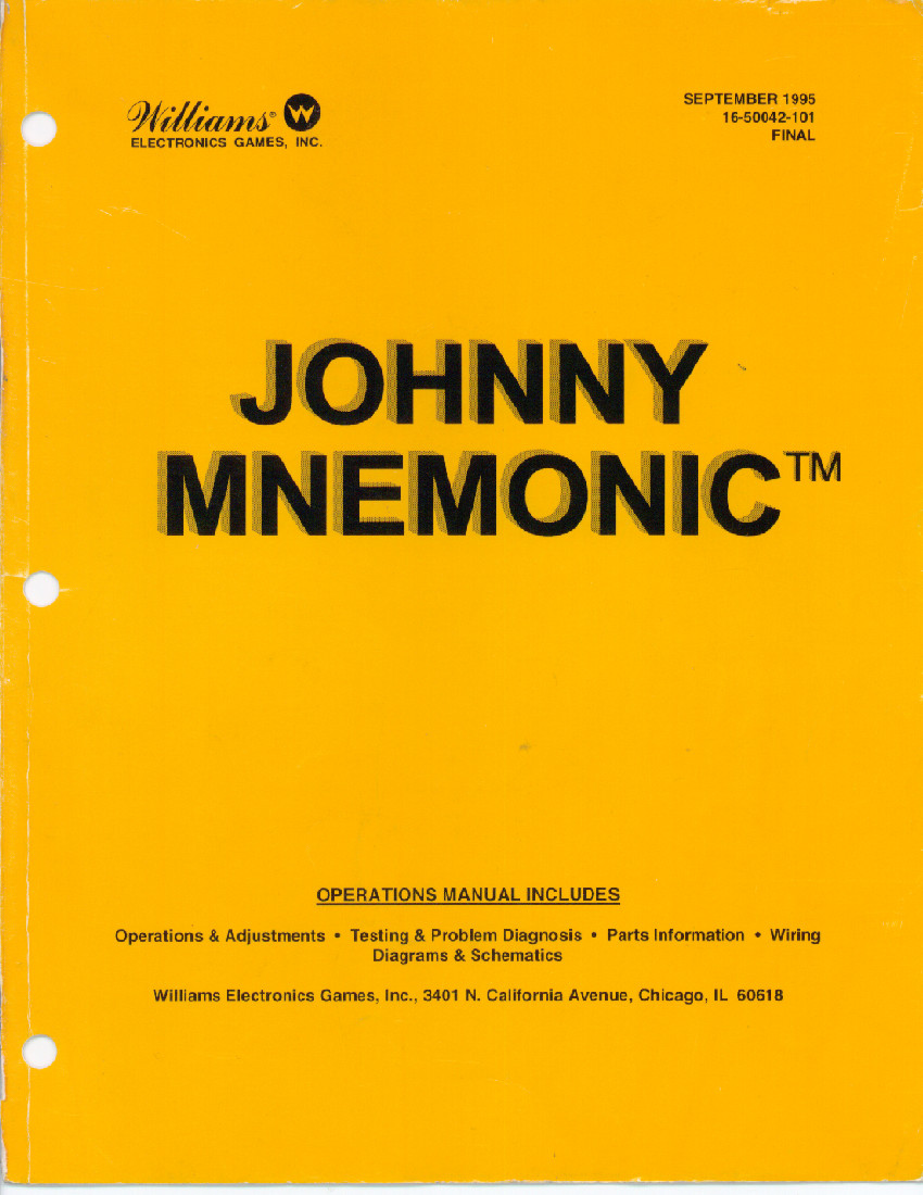 Williams Johnny Mnemonic Operations Manual: 143 Pages Reprinted Copy