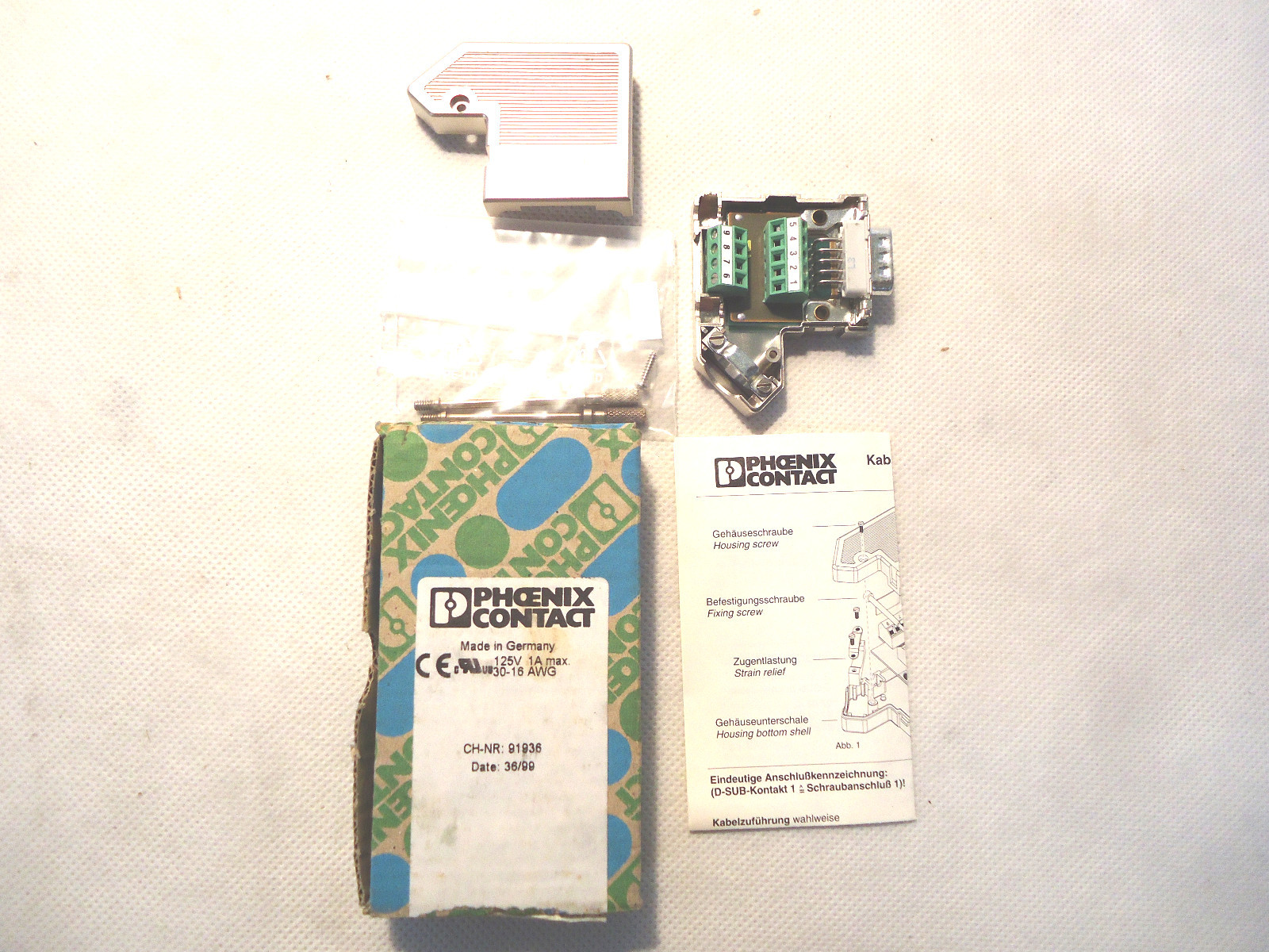 NEW IN BOX PHOENIX  CONTACT CH-NR 91936 CONNECTOR 125V 1 AMP 30-16AWG