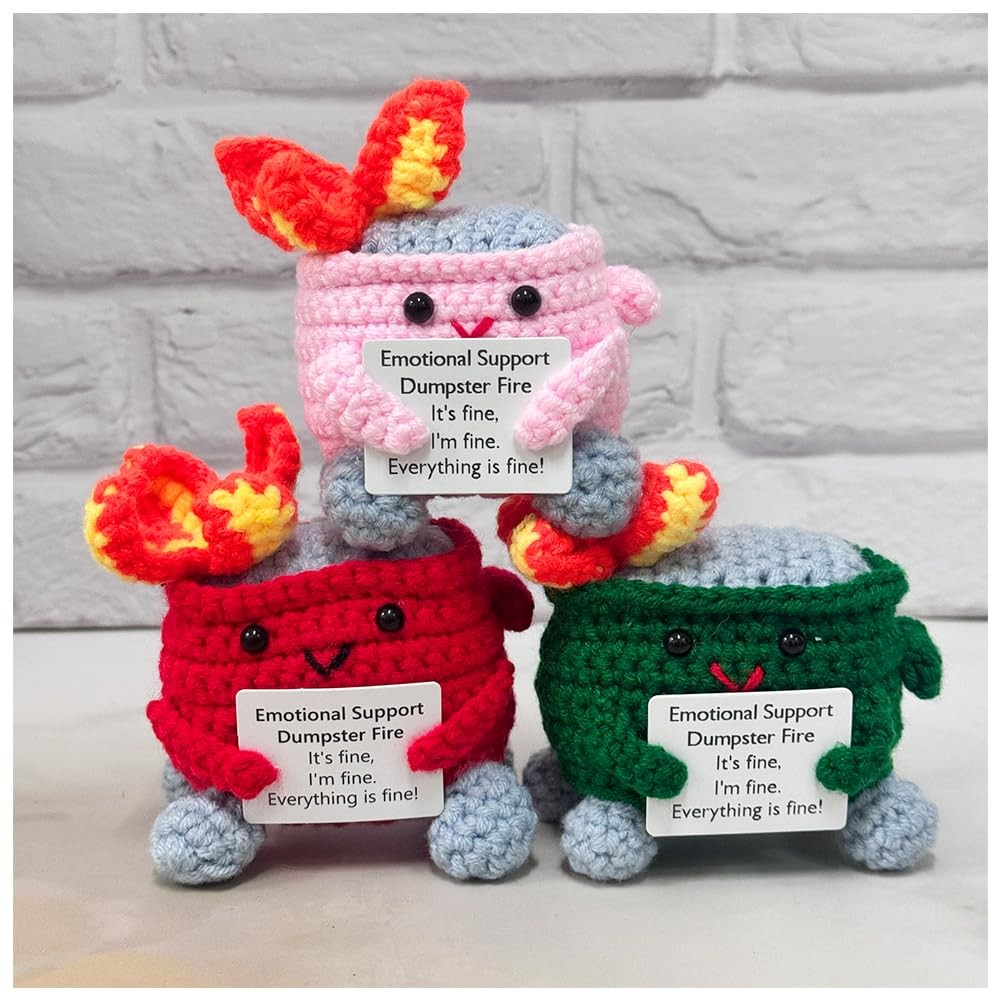 RovyFota Emotional Support Crochet Dumpster Fire with Positive Green&pink&red