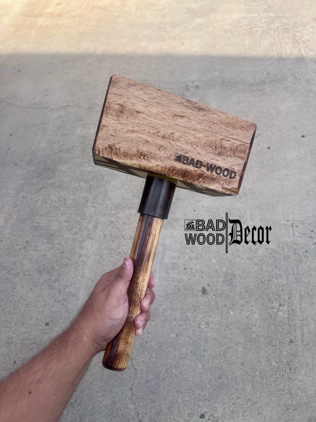 Bad-Wood Mallet 5lbs Southern Oak 8x4x4, Hickory 10.5in Handle, Leather Collar