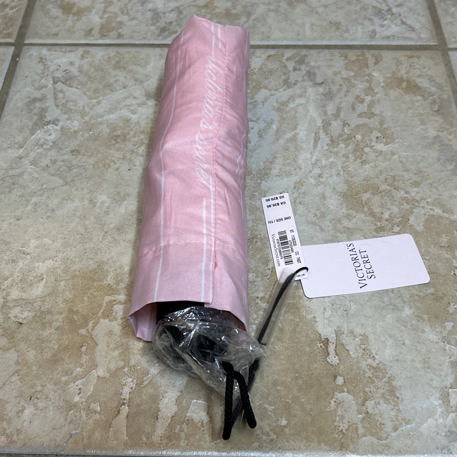 New Victoria's Secret 2025 Compact Umbrella Pink With White Stripes Portable NWT