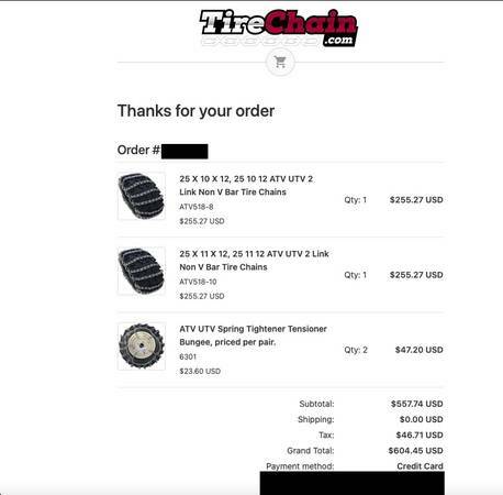 ATV/UTV 4 wheel set of chains and tensioners NIB TireChain.com