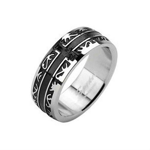 Men Women Teenage Steel & Tribal Engraving Cross Ring New Black 1001