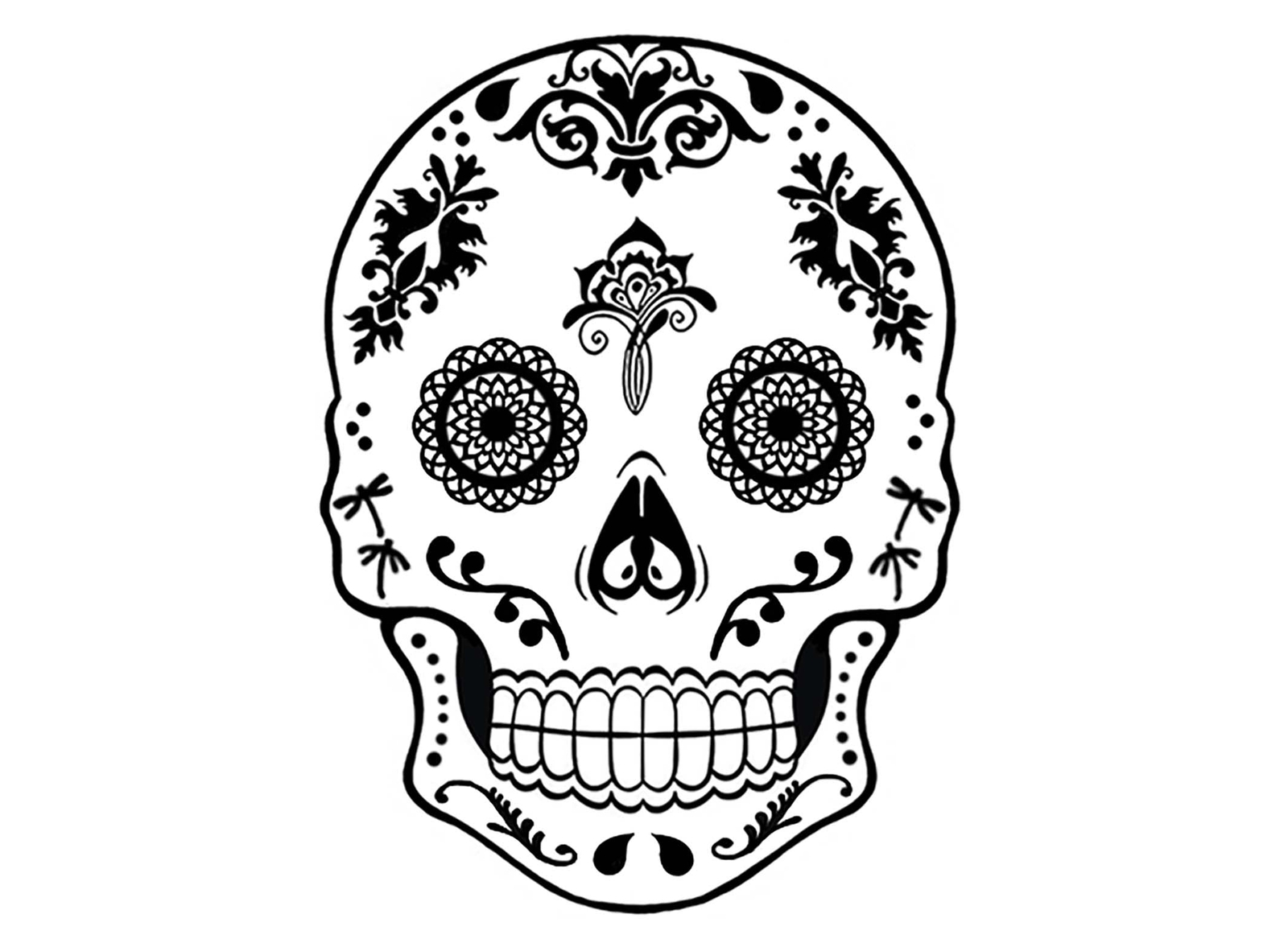 Playful Sugar Skull 6 pcs 1.75 Inch Black Fused Glass Decals