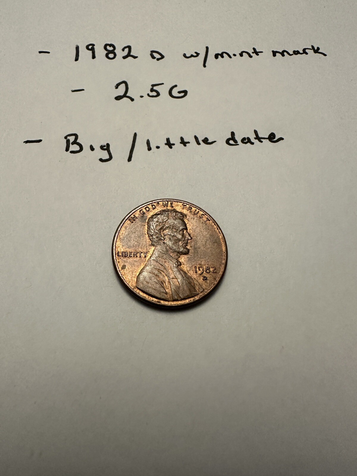1982 D Small Date 2.5 Grams