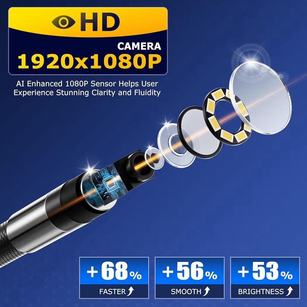 Two-Way Articulating Borescope with Light, UJOYOK Industrial Endoscope (NEW)