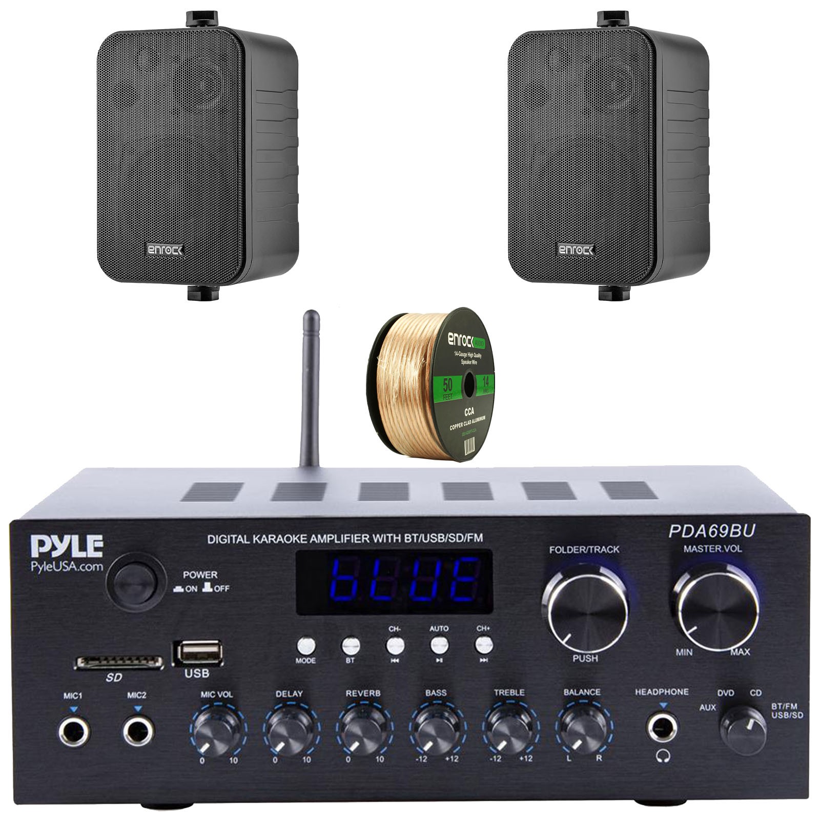 Pyle PDA69BU Bluetooth Home Audio Amplifier Receiver, 2x 4" 30W Speaker, Wire