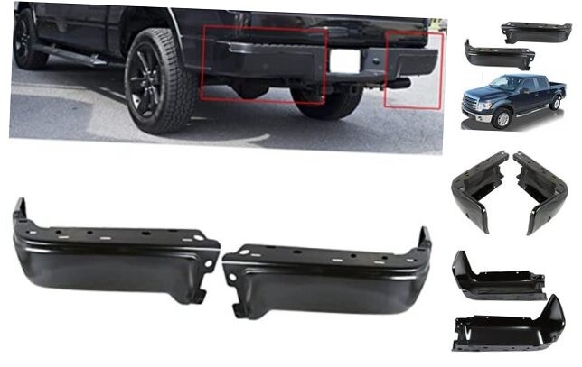 1 Pair Black Rear Bumper Ends Steel Replacement for 2009-2014 F150