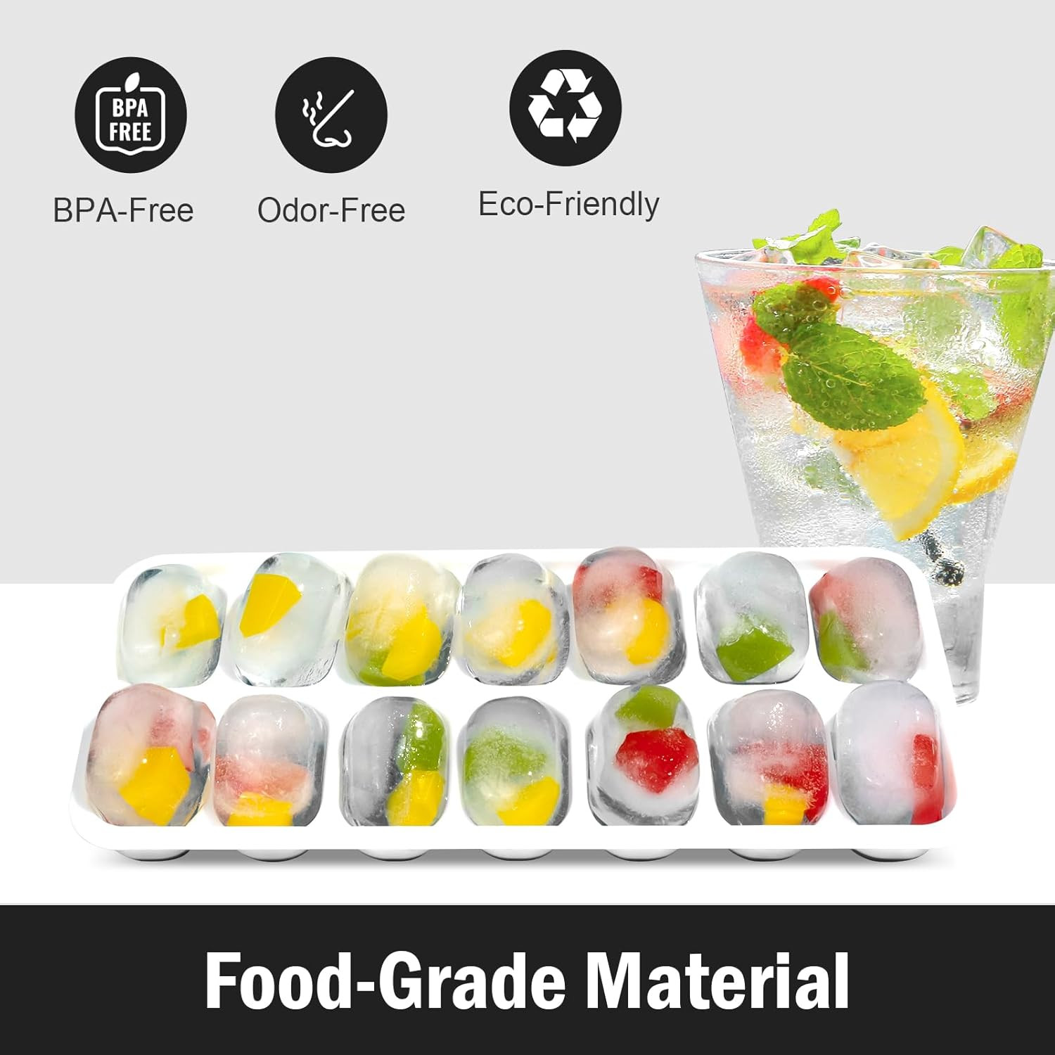 Ice Cube Trays for Freezer - 3 Pack 42 Ice Cubes, Easy to Release Plastic Silico