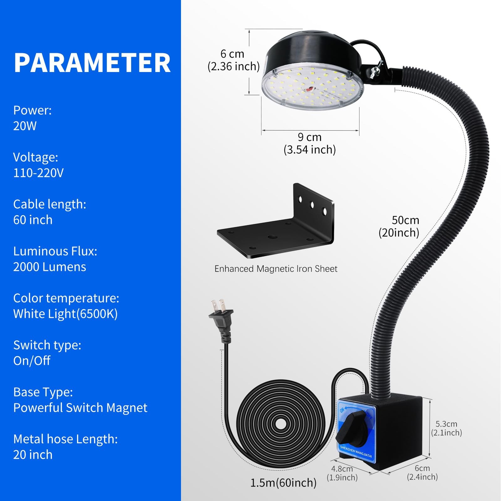 WangJiaTai Magnetic Work Light, LED Machine Light with 1, Black