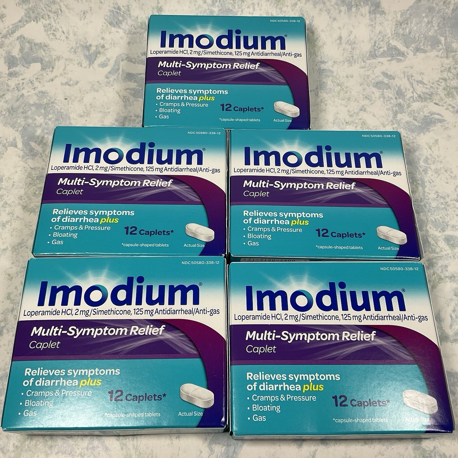 Imodiumm Multi-Symptom Relief 12 Caplets ( Lot of 5 ) Exp 03/27