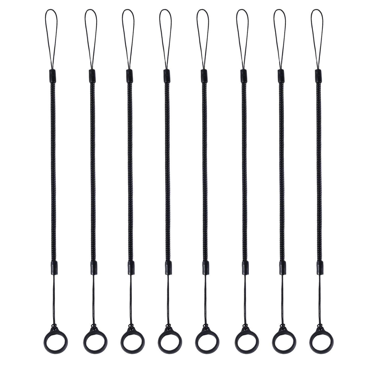 8pcs Elastic Lanyard Tether, Retractable Spring Coil Strap with M, black