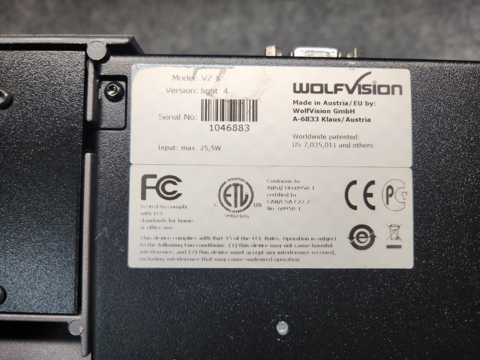 Wolfvision Model Vz-8Light 4 Visualizer/Document Camera 1080p Overhead Projector