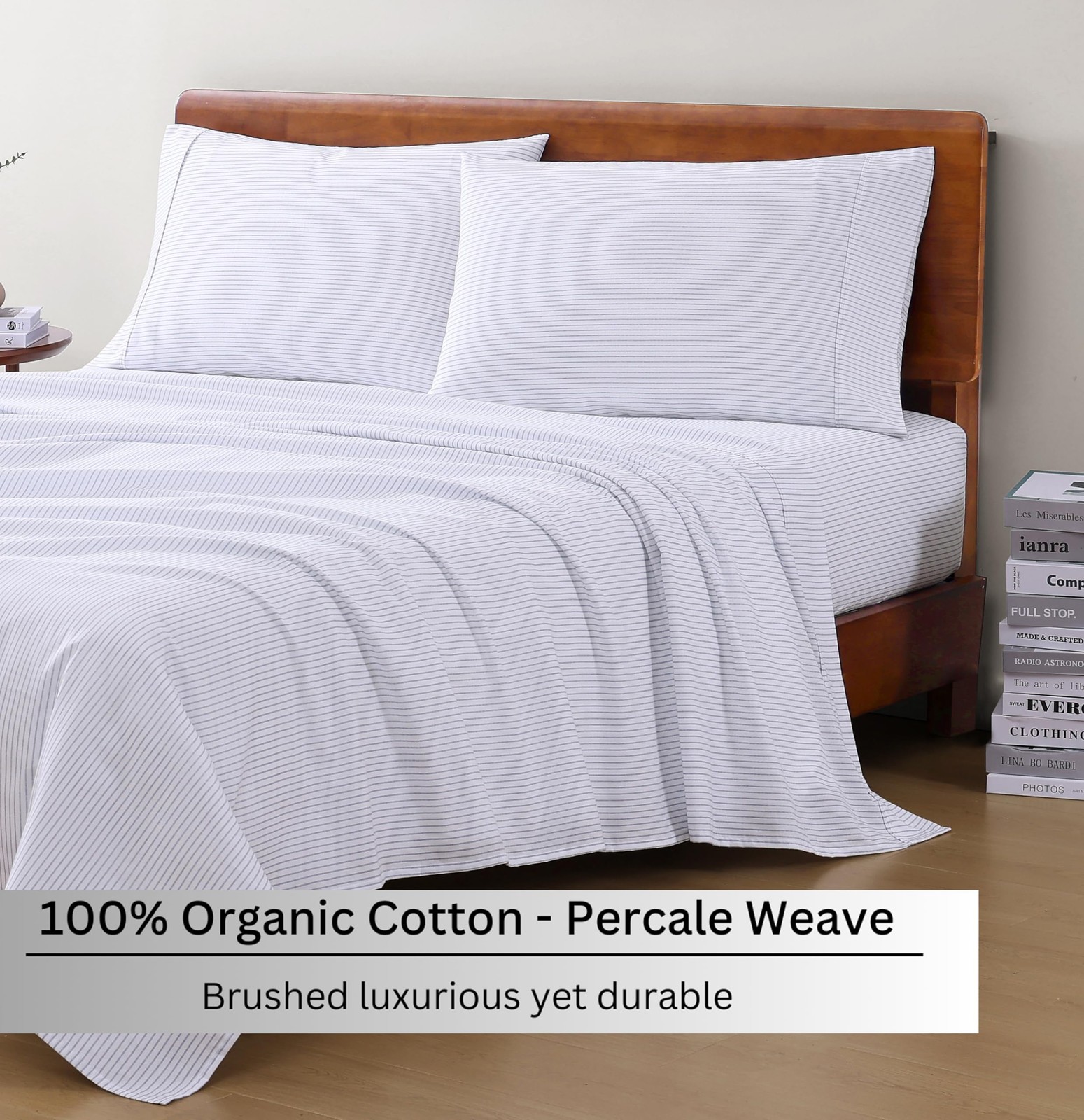 Sheets Twin Size Bed Set 100% Organic Cotton GOTS Certified Percale Weave Dee...