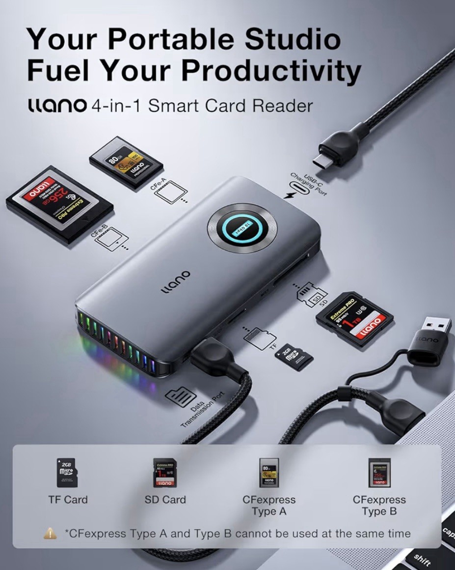 llano USB 3.2 Gen 2 (10Gbps) 4 in 1 Card Reader CFexpress Type A/B SD Micro SD