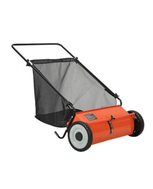 21 Inch Push Lawn Sweeper with 4 Spinning Brushes, 3.5 Cu.ft Large 21" Orange