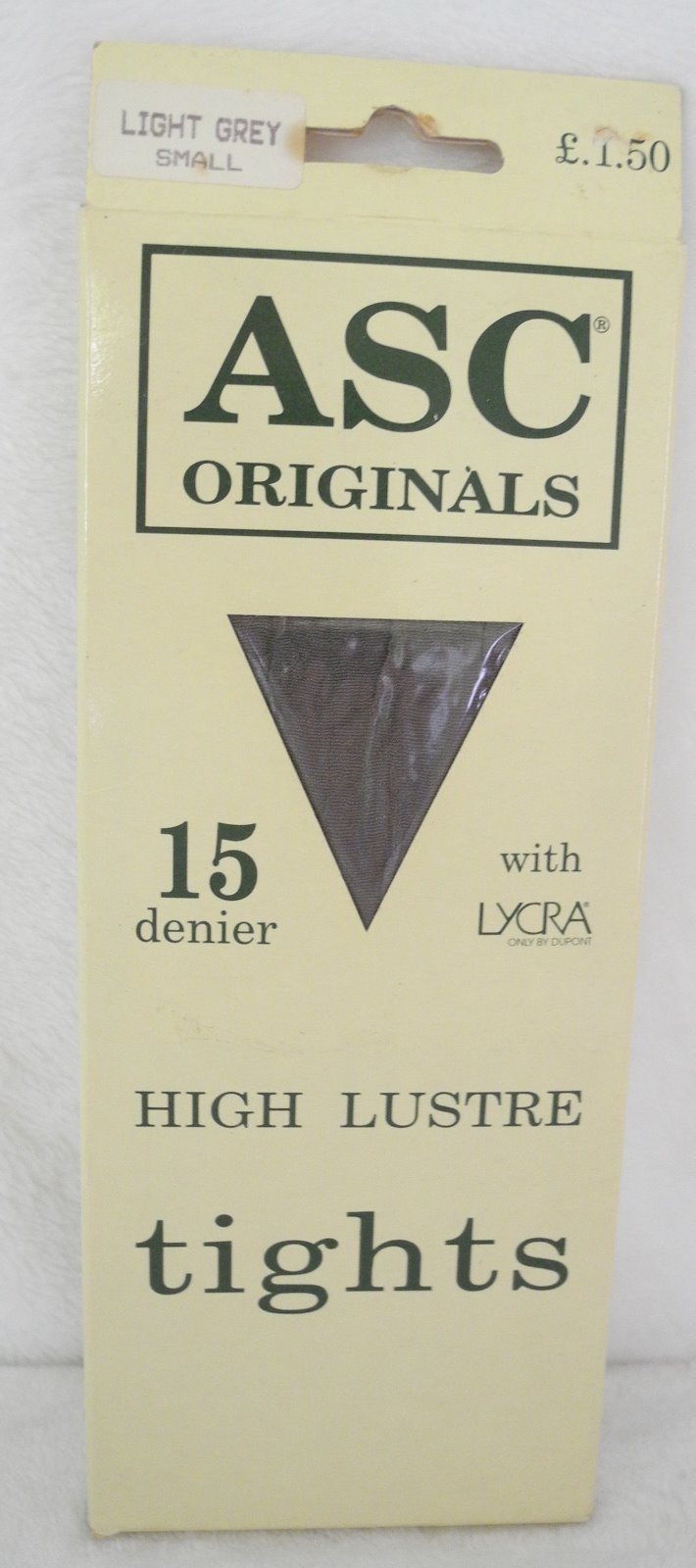 VTG ASC ORIGINALS 15 DEN HIGH LUSTRE LYCRA TIGHTS SIZE S 34”-39” HIP: LIGHT GREY