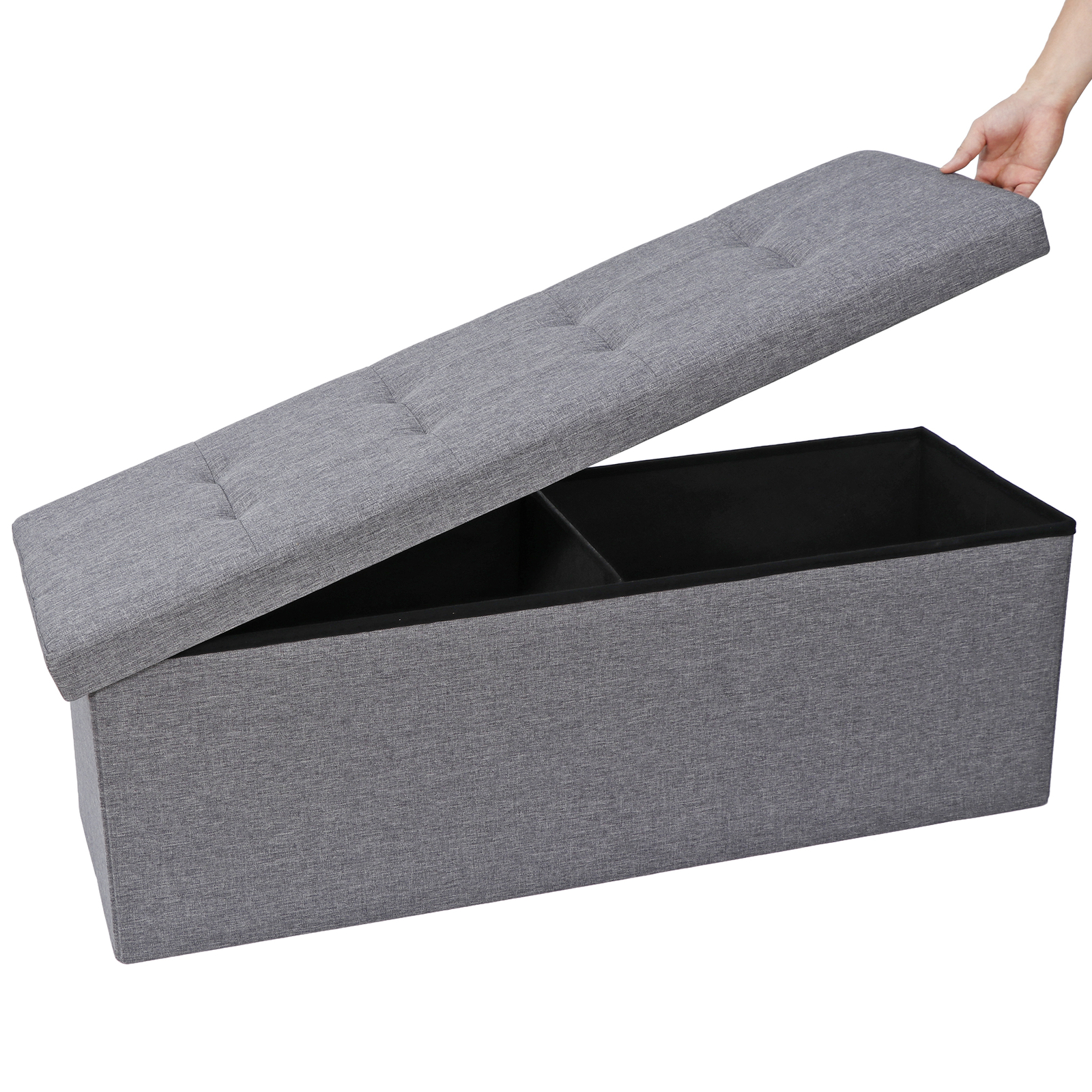 Durable 43" Storage Ottoman Bench Storage Stools Footrest Dark Grey Footstools
