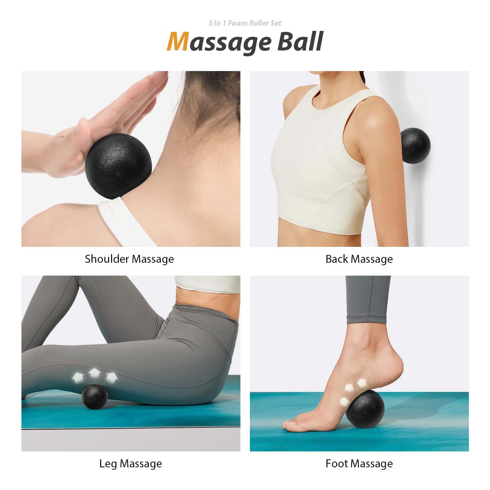 5 in1 Foam Roller Set, Trigger Point Foam Roller, Massage Roller Stick, Massa...