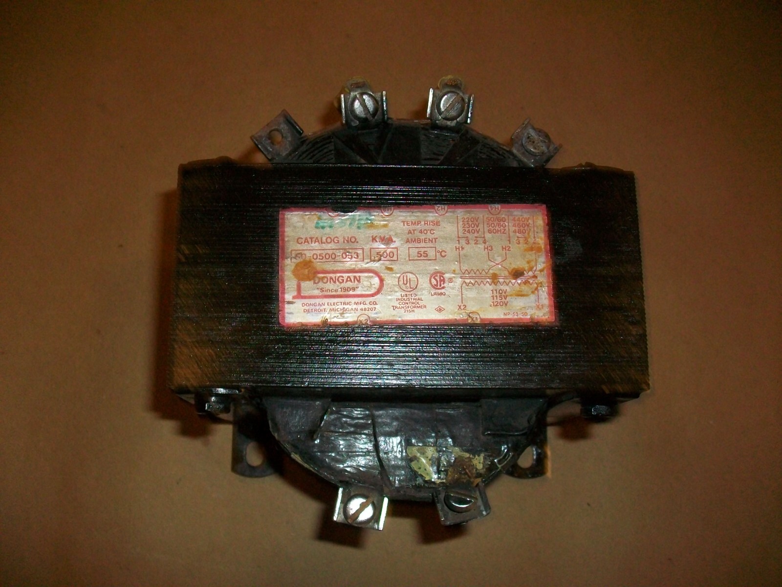 DONGAN 50-0500-053 INDUSTRIAL CONTROL TRANSFORMER 240/480V 50/60HZ SINGLE PHASE