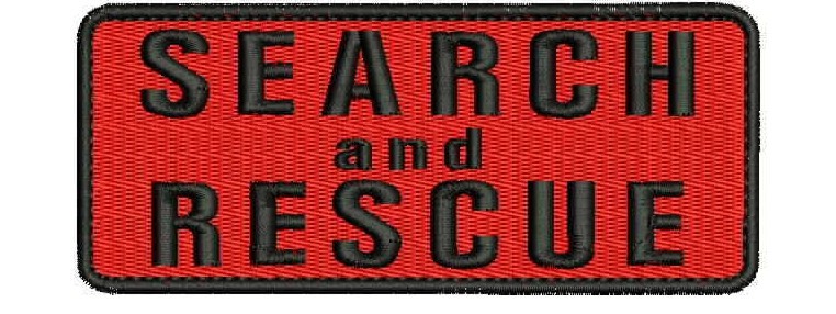Search and Rescue embroidery patches 2x5 hook on back black red