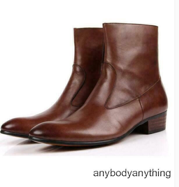 Autumn Leather Men's Chelsea Ankle Boots Side Zip Moto Formal Punk Dress Shoes
