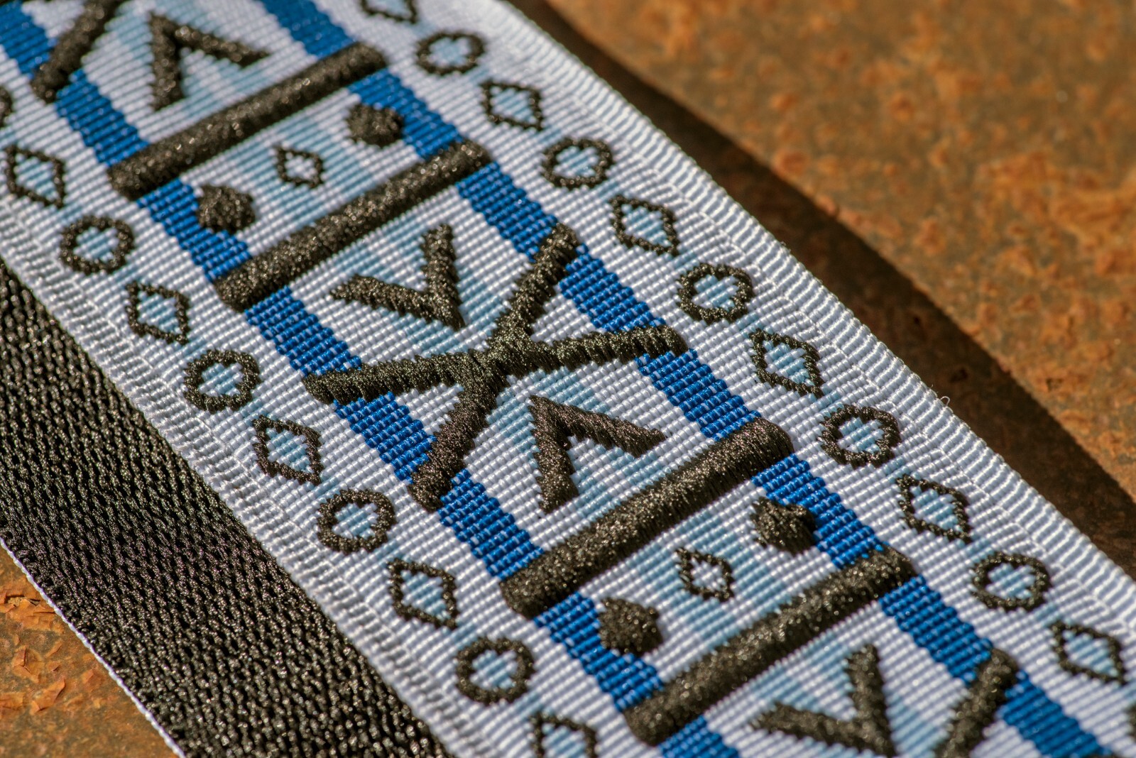 Stunning White, Blue, and Black Geometric Pattern Hippie-inspired Camera Strap