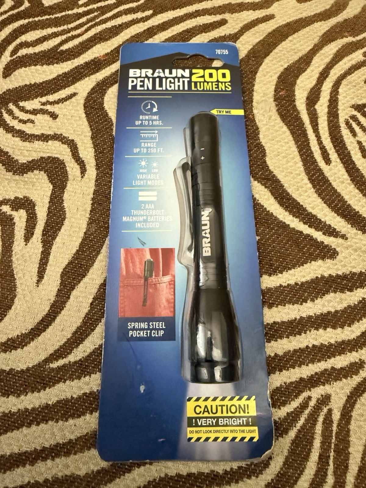 Braun 70755 Pen Light With Spring Steel Pocket Clip 200 Lumens