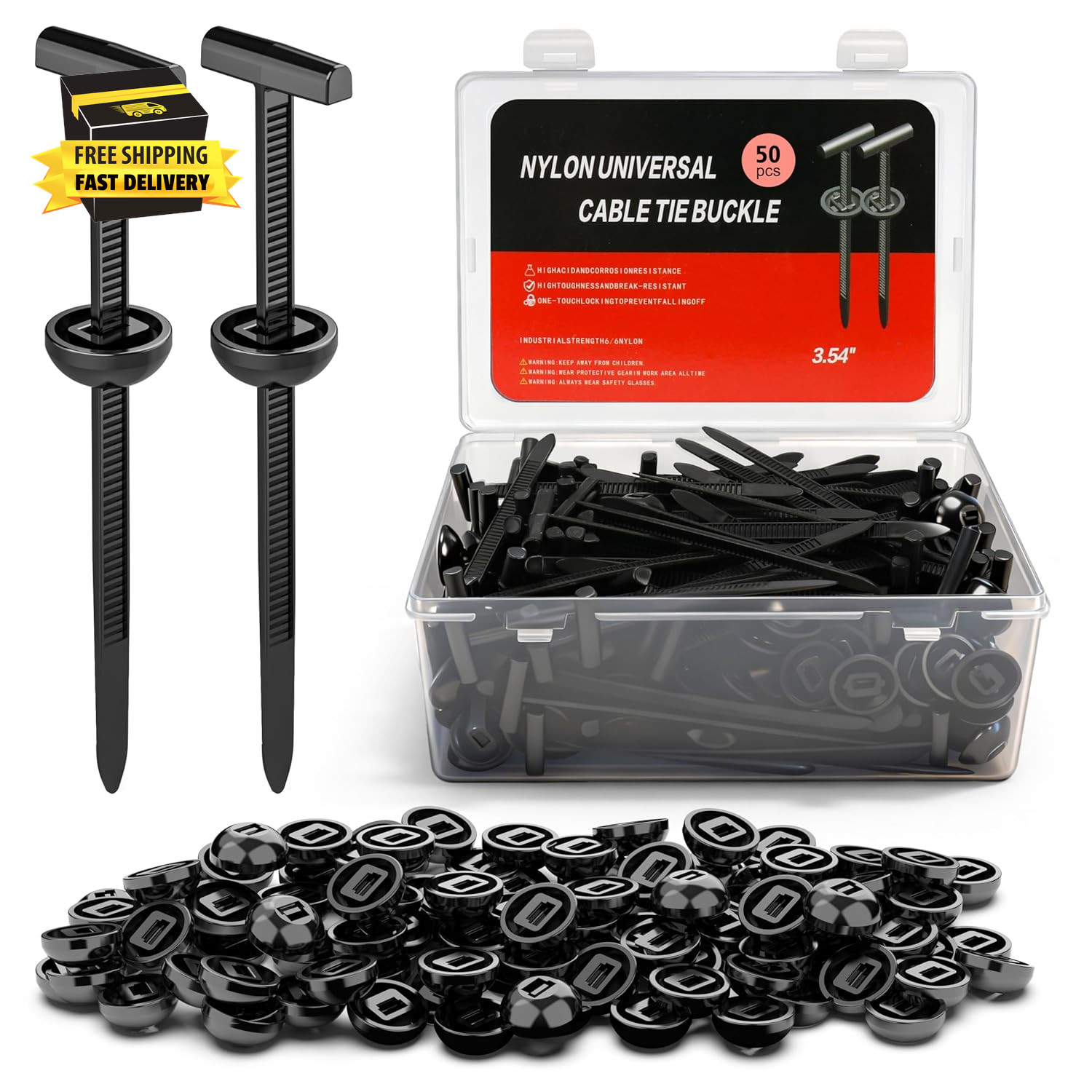 50PC Upgraded Nylon Cable Tie Buckle Universal Heavy Duty Self-Locking Automotiv