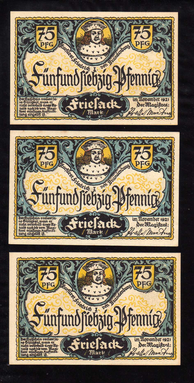 FRIESACK - GERMANY NOTGELD - 3 x 75 PFENNIG