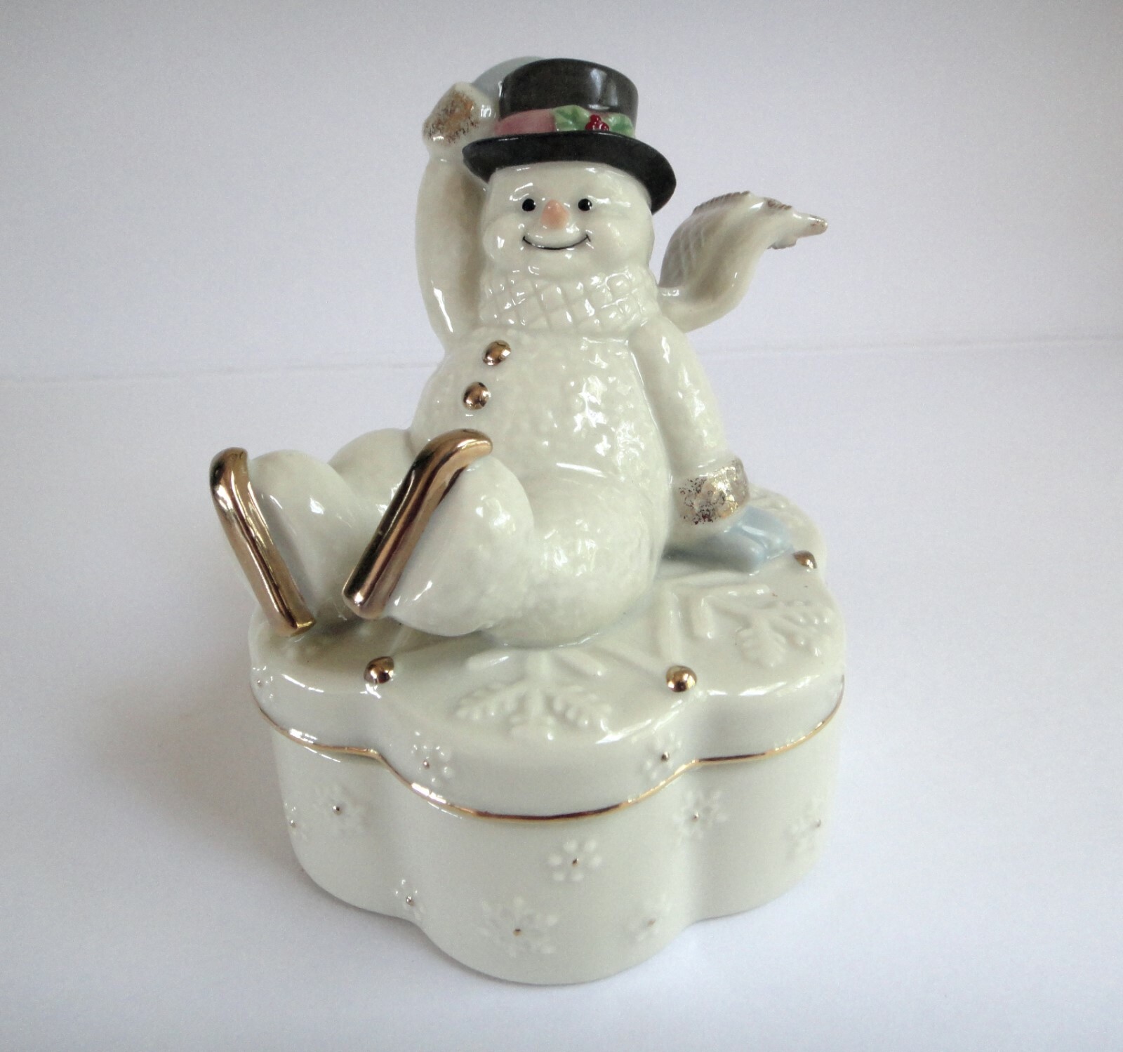 Lenox Fine China & Gold Snowman Trinket Box