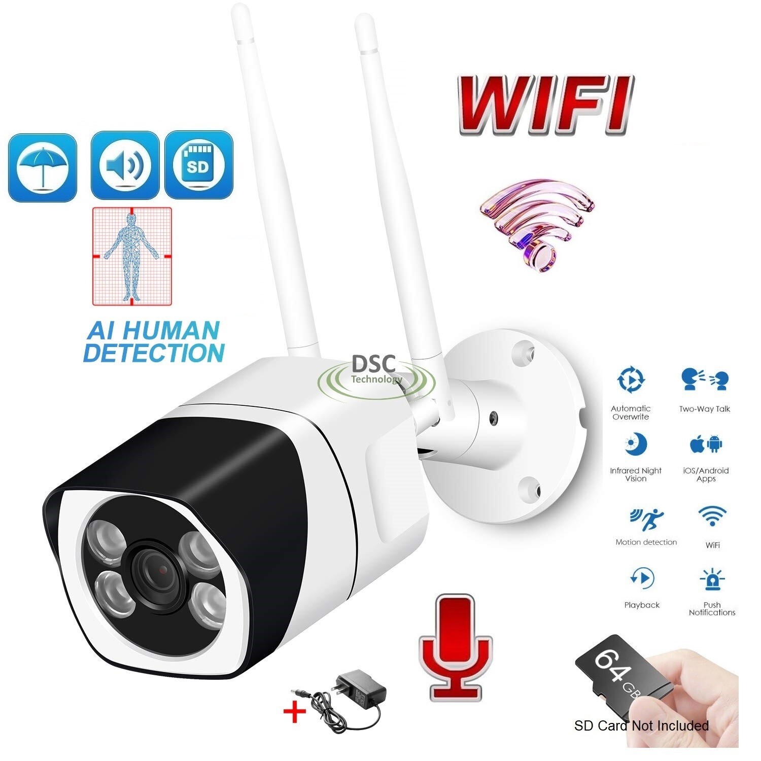 WiFi Outdoor 5MP Plug-in Security Home Surveillance 2 Way Audio Camera