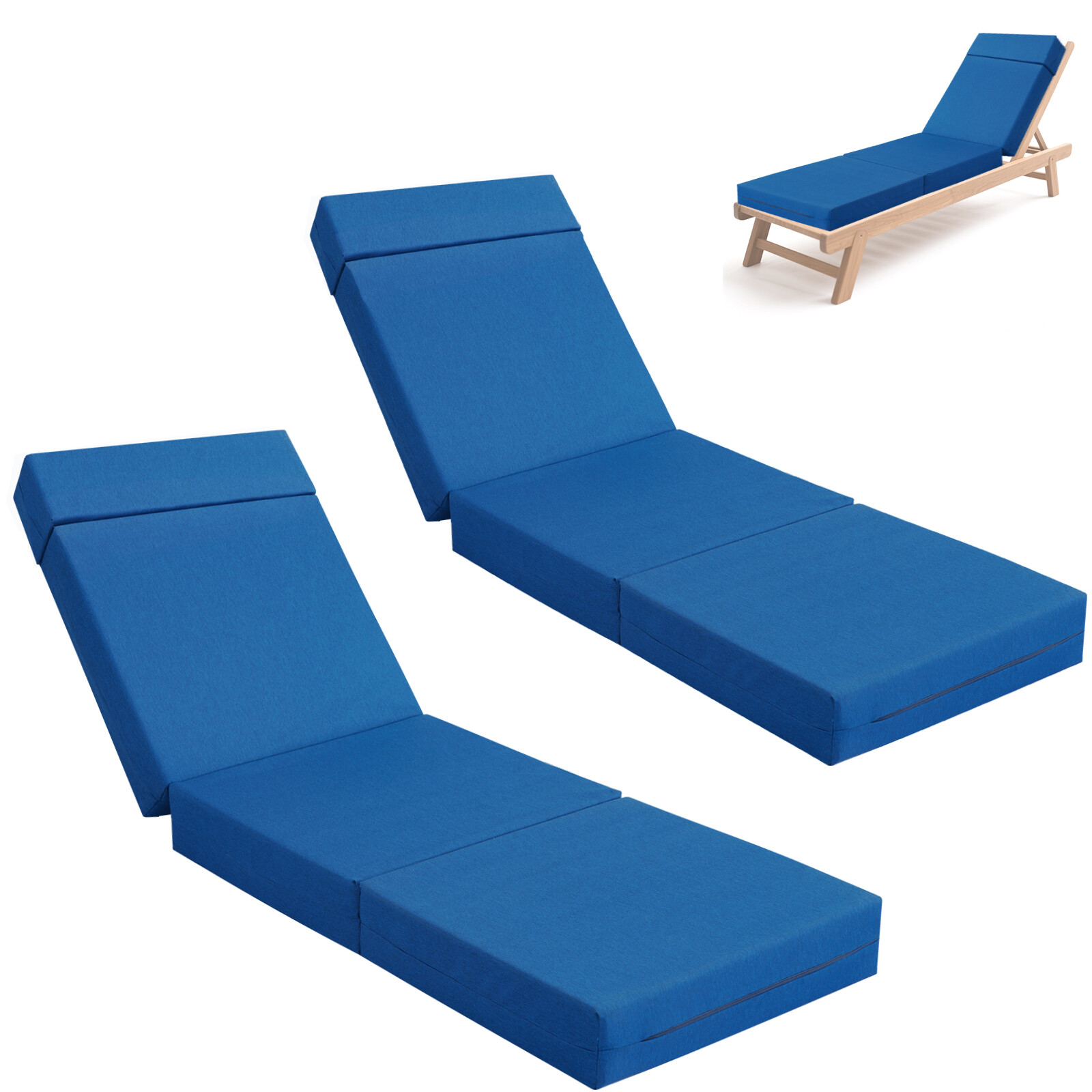 2Pack 80" Outdoor Chaise Lounge Cushion Patio Yard Chair Seat Pad Fade Resistant