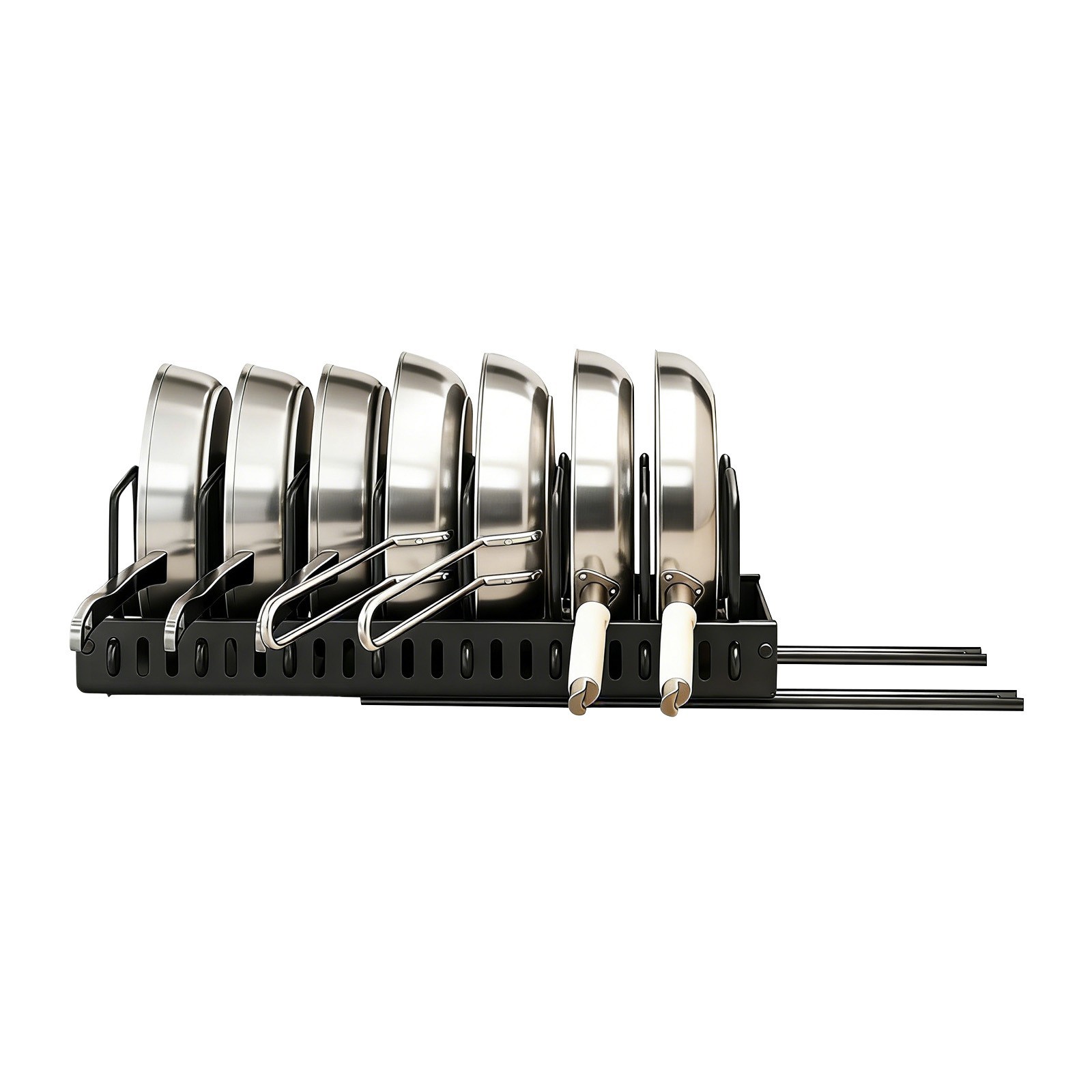 Kitchen Pans Organizer, Pull Out 8-Partition Pans Organizer with Slide Rails