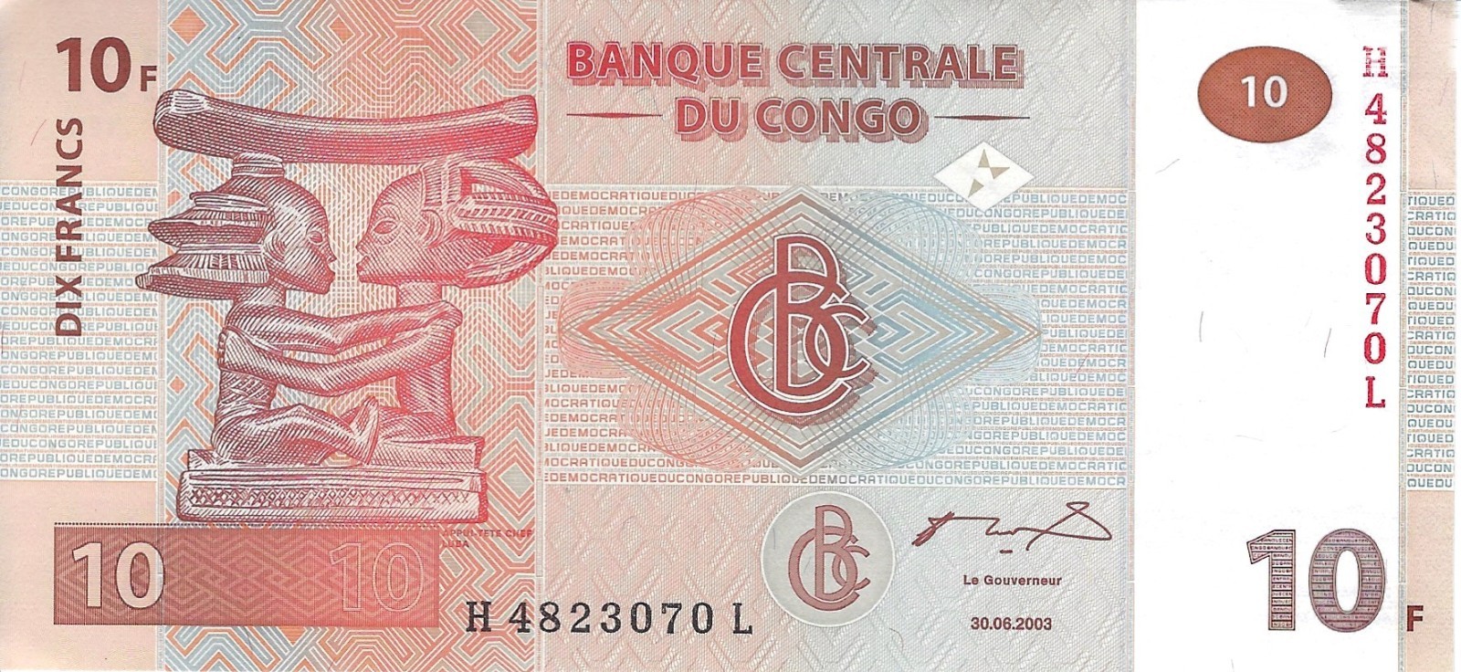 Banknote Congo P93a 10 Francs, crisp