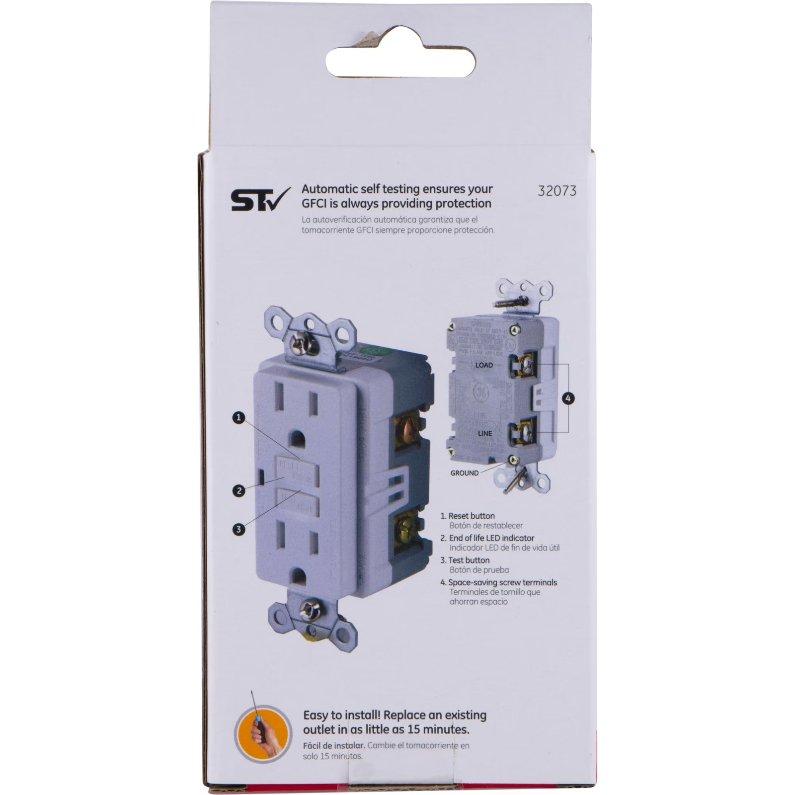 (2 pack) GE 15A GFCI Outlet, White – 32073
