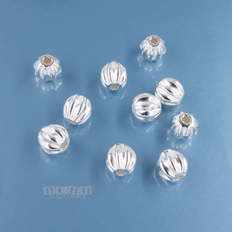10 Solid Sterling Silver Pumpkin Ribbed Round Bead Spacers 5mm #33878