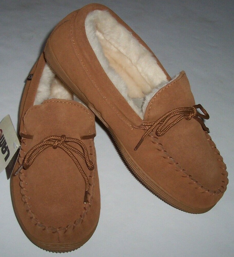 NWT Lamo COZY MOCCASIN Chestnut Brown Suede FURRY LINING Slippers Men's 8 NICE