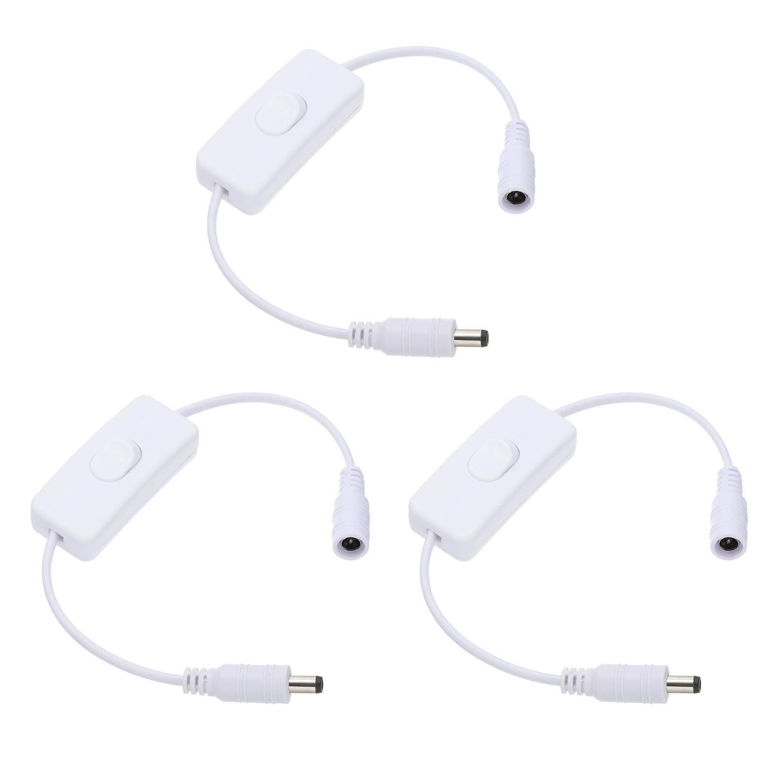 3pcs DC Inline On/Off Switch Adapter Wire Power Extension Cable White