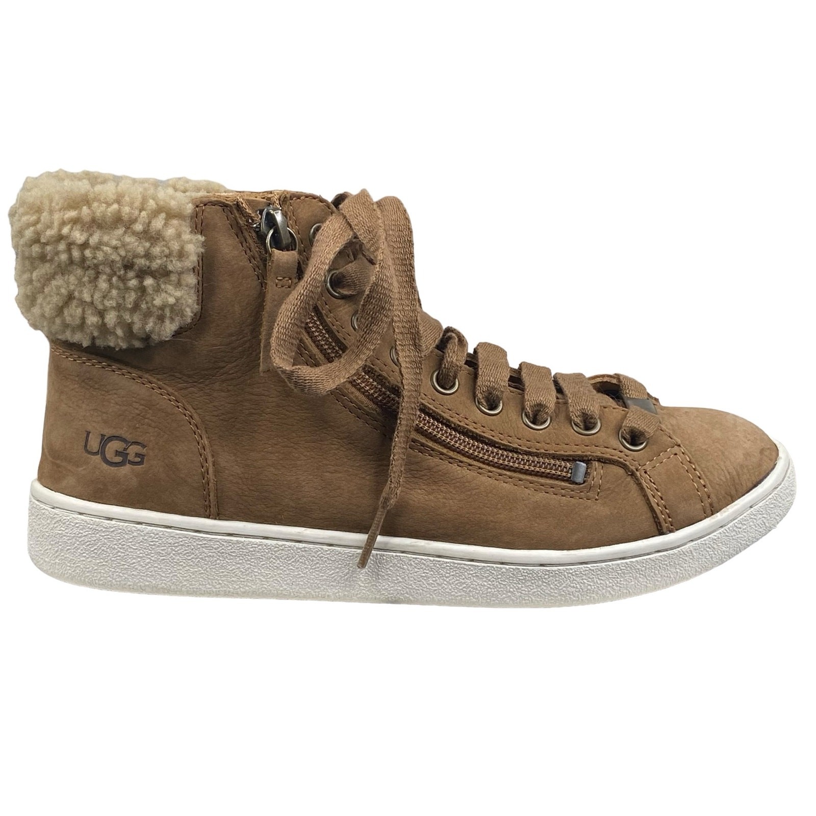 UGG Women’s Olive Brown Leather Side Zip Sneaker Size US 7.5