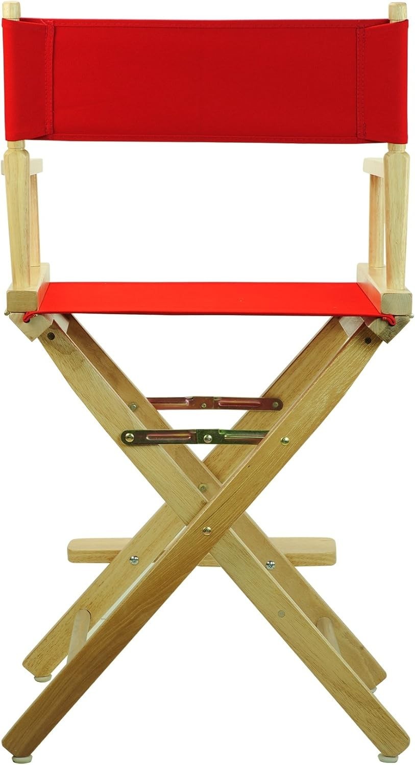 24" Director's Chair Natural Frame W/ Red Canvas Counter Height