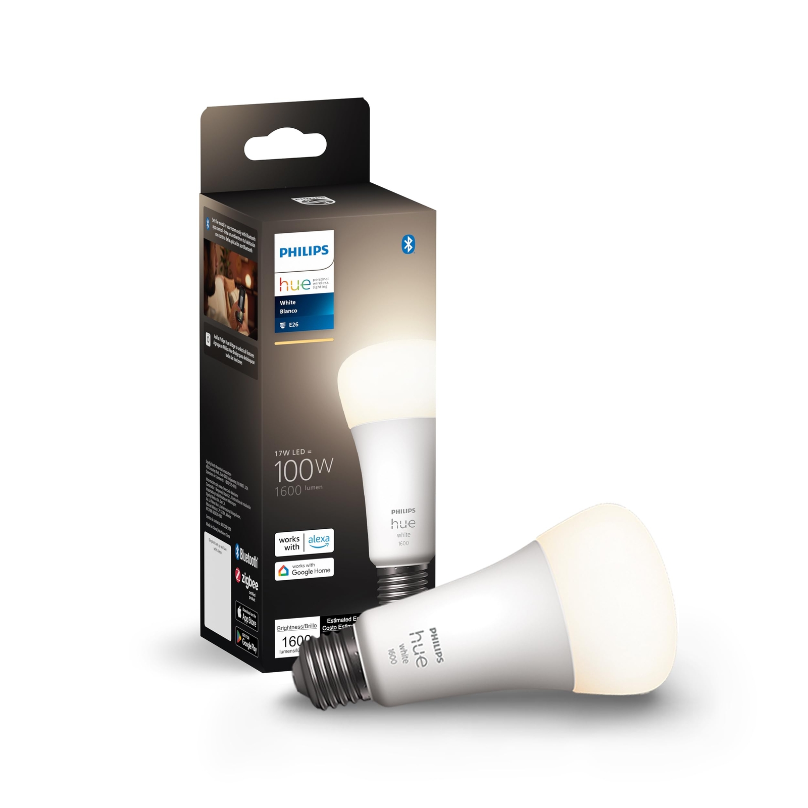 Philips Hue Smart 100W A21 LED Bulb - Soft Warm White Light - 1 Pack - 160LM -